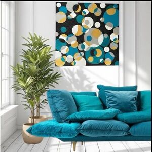 Painting Teal and Gold Abstract Wall Art Pour Original 24”x24”x.75”